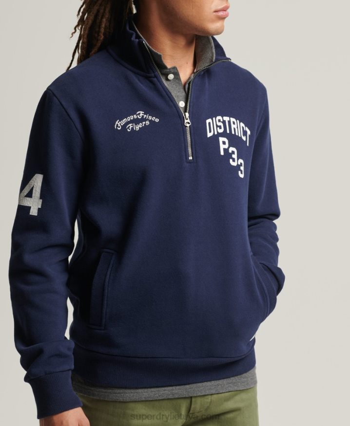 Superdry Vintage Athletic Henley Sweatshirt Navy Men