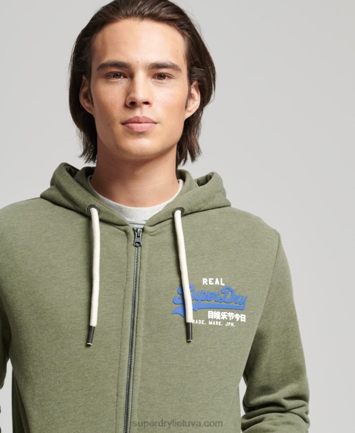 Superdry Vintage Logo Classic Zip Hoodie Green Men