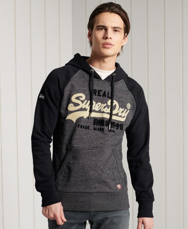 Superdry Vintage Logo Duo Raglan Loopback Hoodie Dark Grey Men