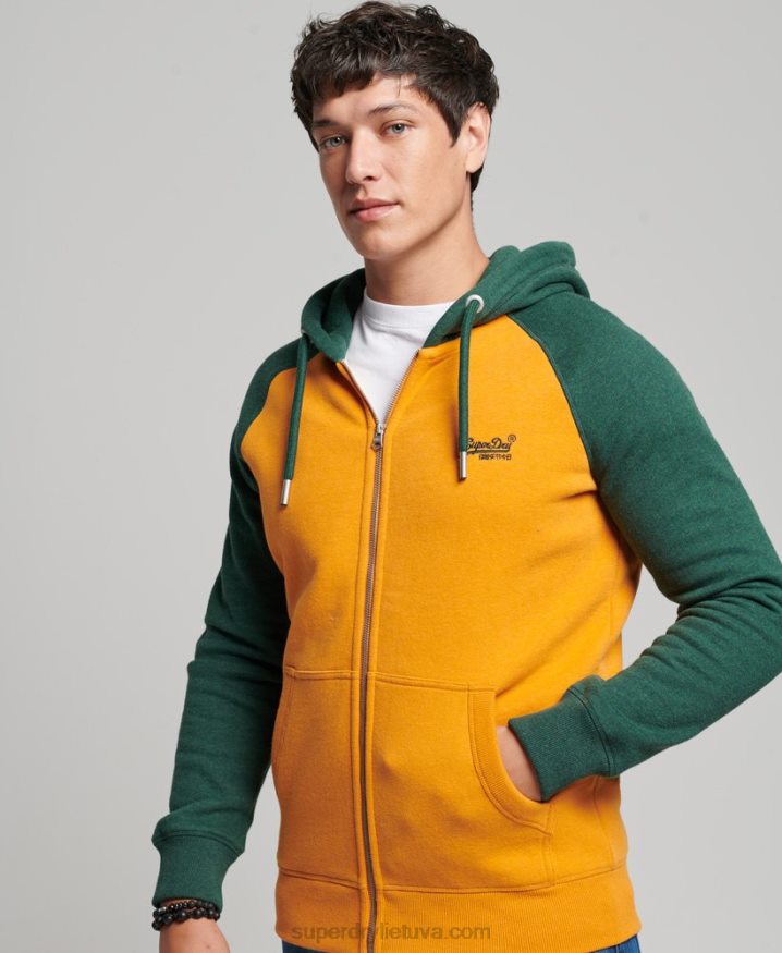 Superdry Vintage Logo Embroidered Baseball Zip Hoodie Gold Men