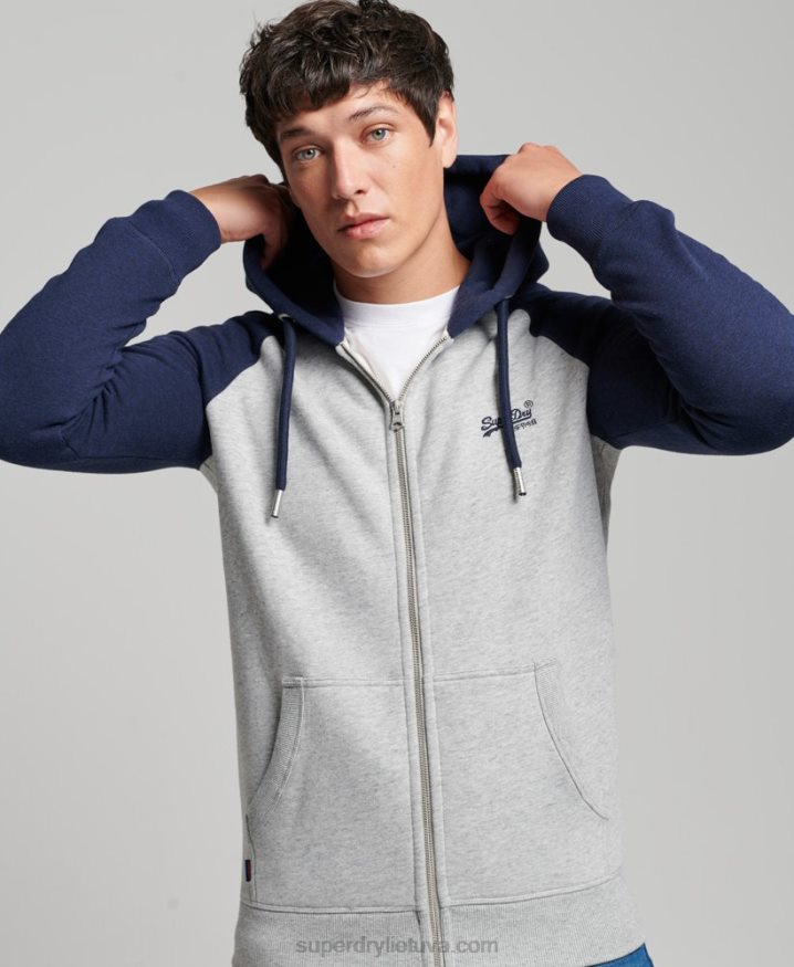 Superdry Vintage Logo Embroidered Baseball Zip Hoodie Grey Men