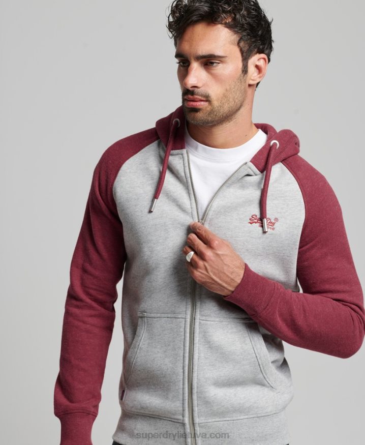 Superdry Vintage Logo Embroidered Baseball Zip Hoodie Light Grey Men