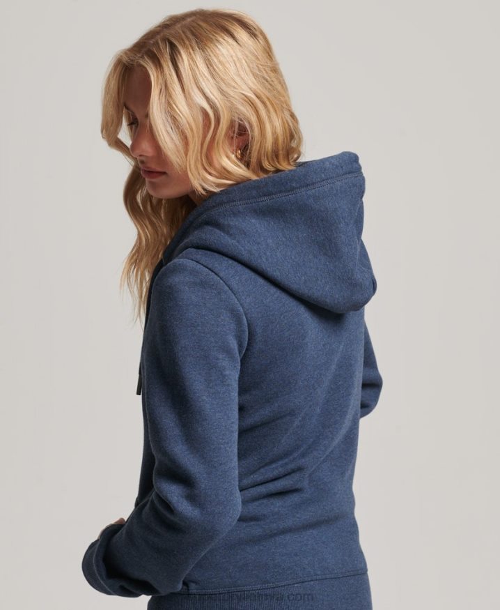 Superdry Vintage Logo Embroidered Zip Hoodie Navy Women