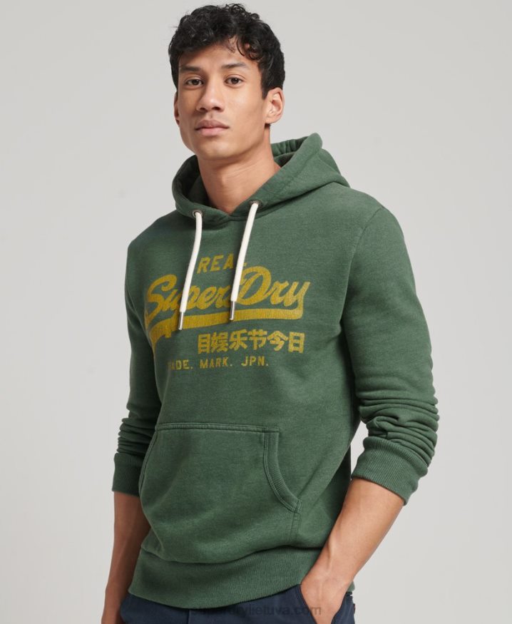 Superdry Vintage Logo Marl Hoodie Green Men