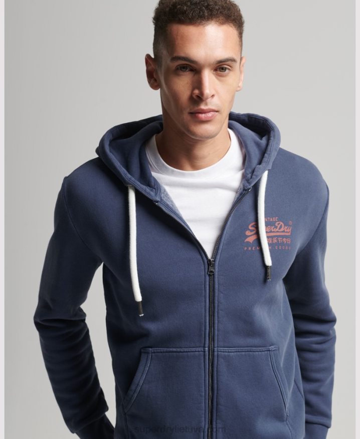 Superdry Vintage Logo Neon Zip Hoodie Dark Blue Men