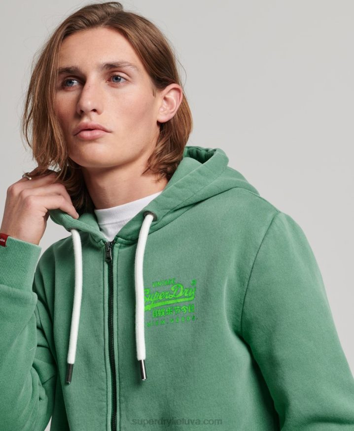 Superdry Vintage Logo Neon Zip Hoodie Green Men
