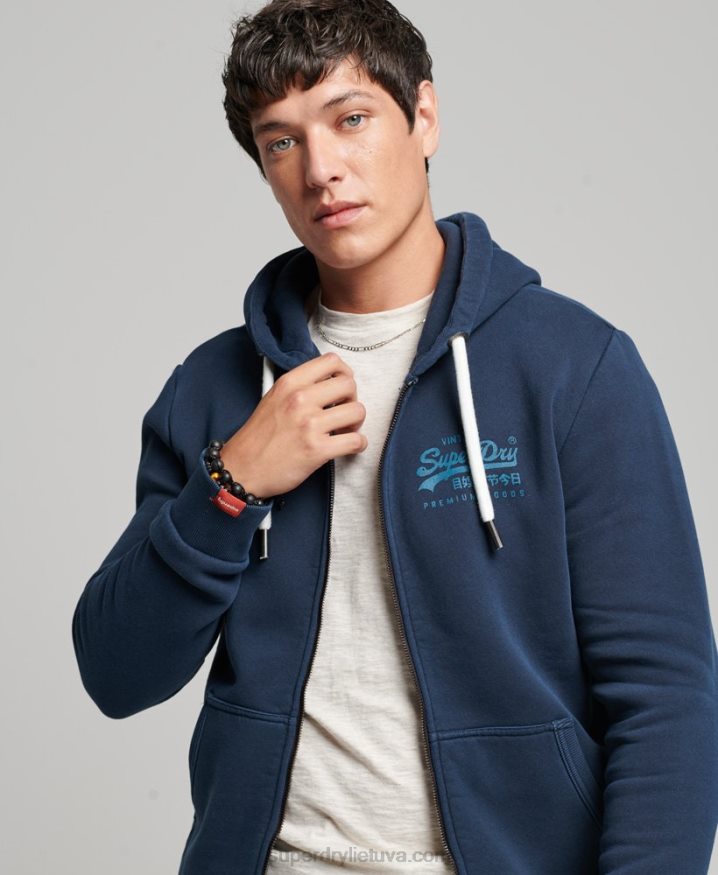 Superdry Vintage Logo Neon Zip Hoodie Navy Men