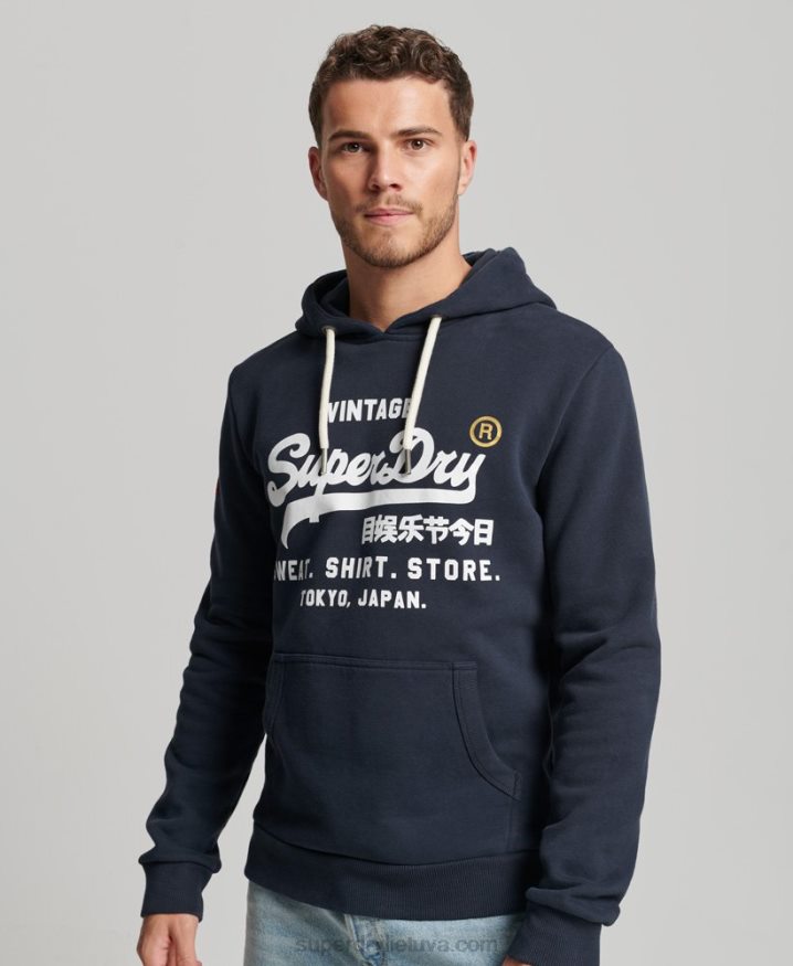 Superdry Vintage Logo Store Classic Hoodie Navy Men