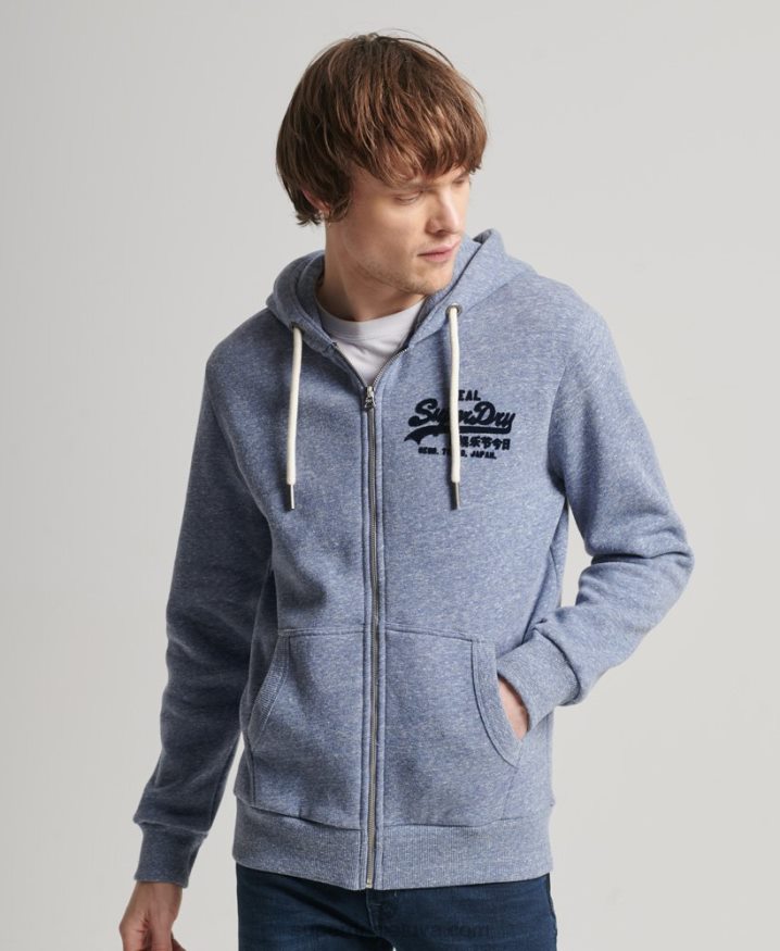 Superdry Vintage Logo Tonal Zip Hoodie Blue Men