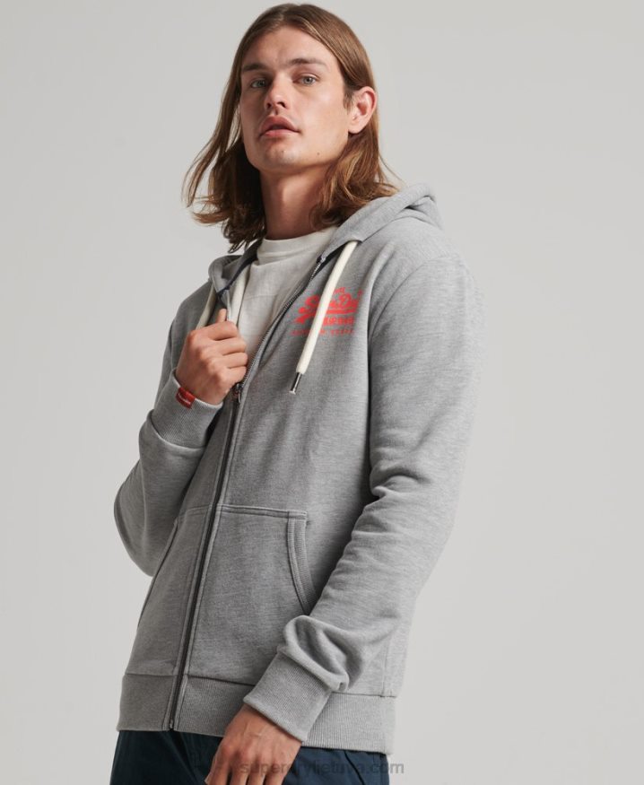 Superdry Vintage Logo Unbrushed Neon Zip Hoodie Grey Men