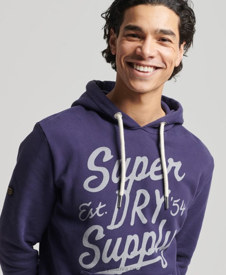 Superdry Vintage Script Style Hoodie Navy Men