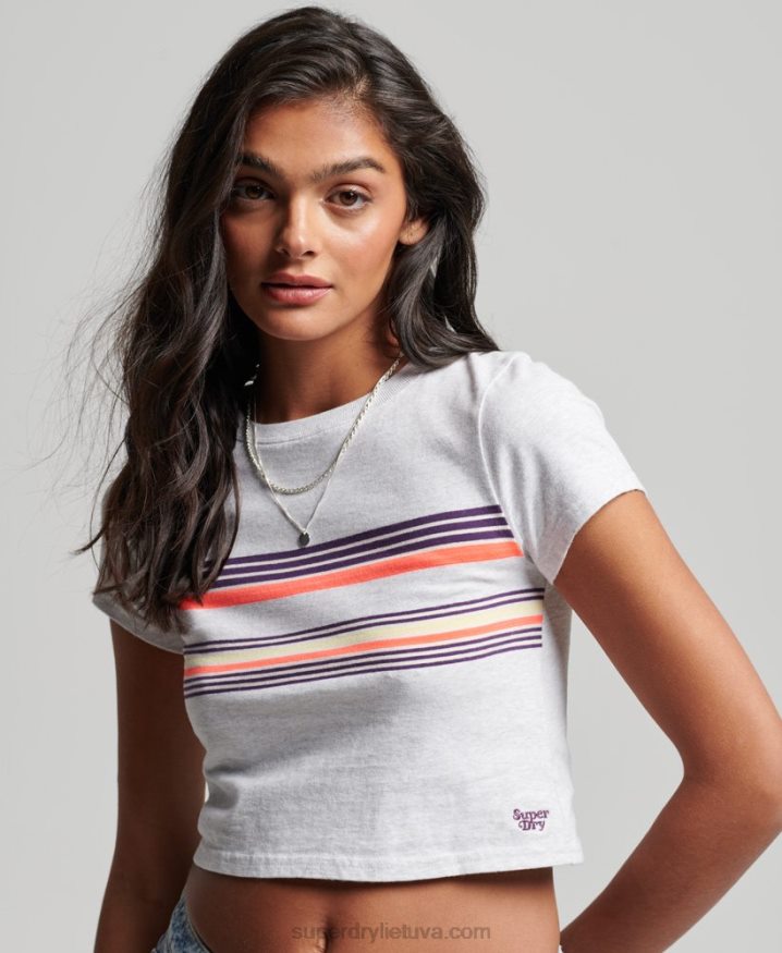Superdry Vintage Stripe Crop T-Shirt Grey Women