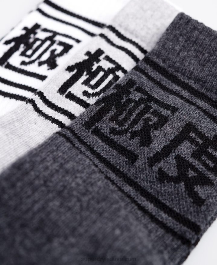 Superdry Organic Cotton Trophy Crew Sock Triple Pack Dark Grey Men