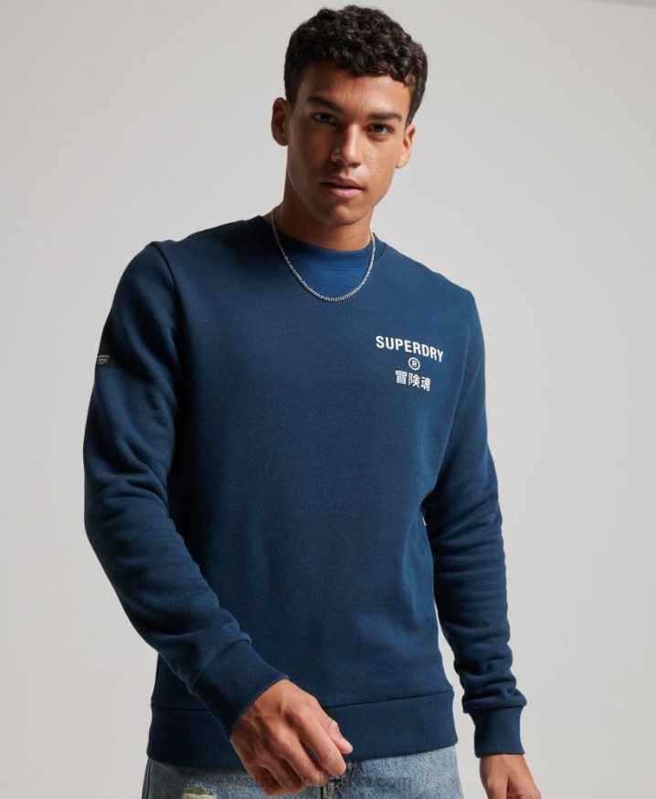 Superdry Corporate Logo Marl Crew Sweatshirt Blue Men