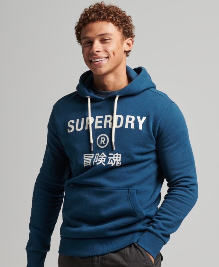 Superdry Corporation Logo Marl Hoodie Blue Men