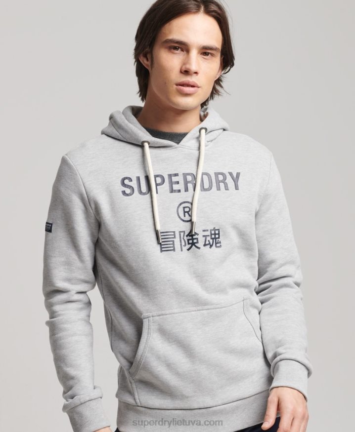 Superdry Corporation Logo Marl Hoodie Grey Men