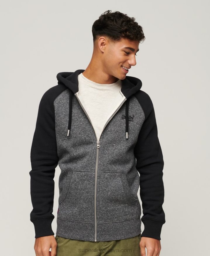 Superdry Organic Cotton Essential Logo Baseball Zip Hoodie Dark Grey Men