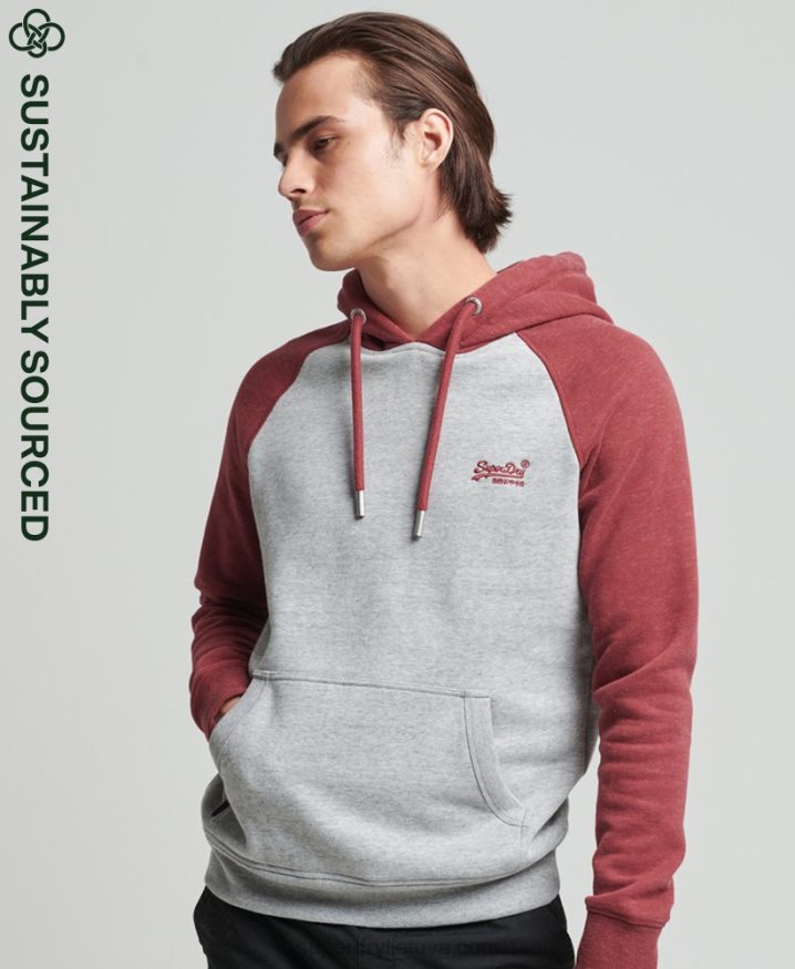 Superdry Organic Cotton Vintage Logo Baseball Hoodie Light Grey Men