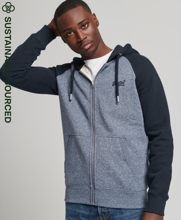 Superdry Organic Cotton Vintage Logo Baseball Zip Hoodie Blue Men