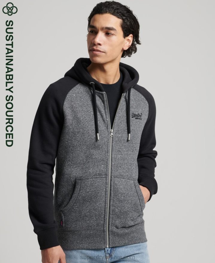 Superdry Organic Cotton Vintage Logo Baseball Zip Hoodie Dark Grey Men