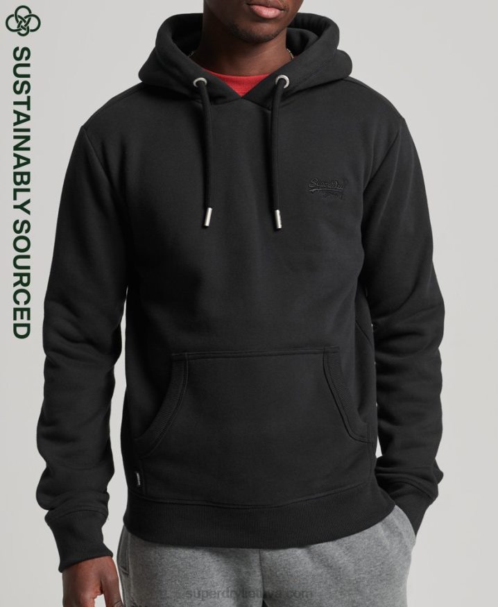 Superdry Organic Cotton Vintage Logo Embroidered Hoodie Black Men
