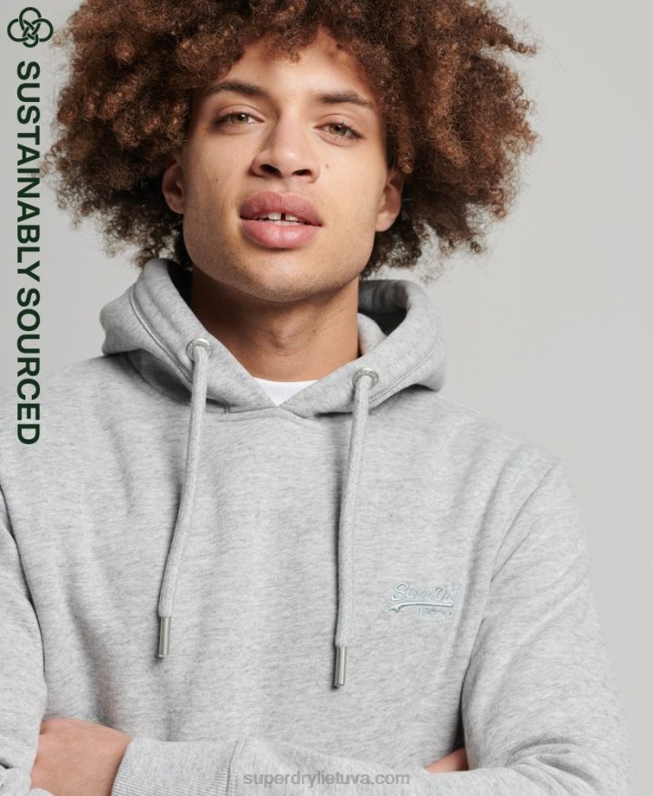 Superdry Organic Cotton Vintage Logo Embroidered Hoodie Grey Men