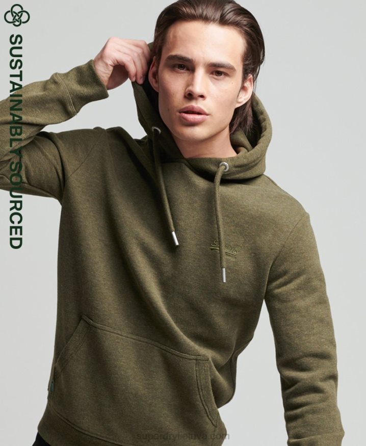 Superdry Organic Cotton Vintage Logo Embroidered Hoodie Khaki Men