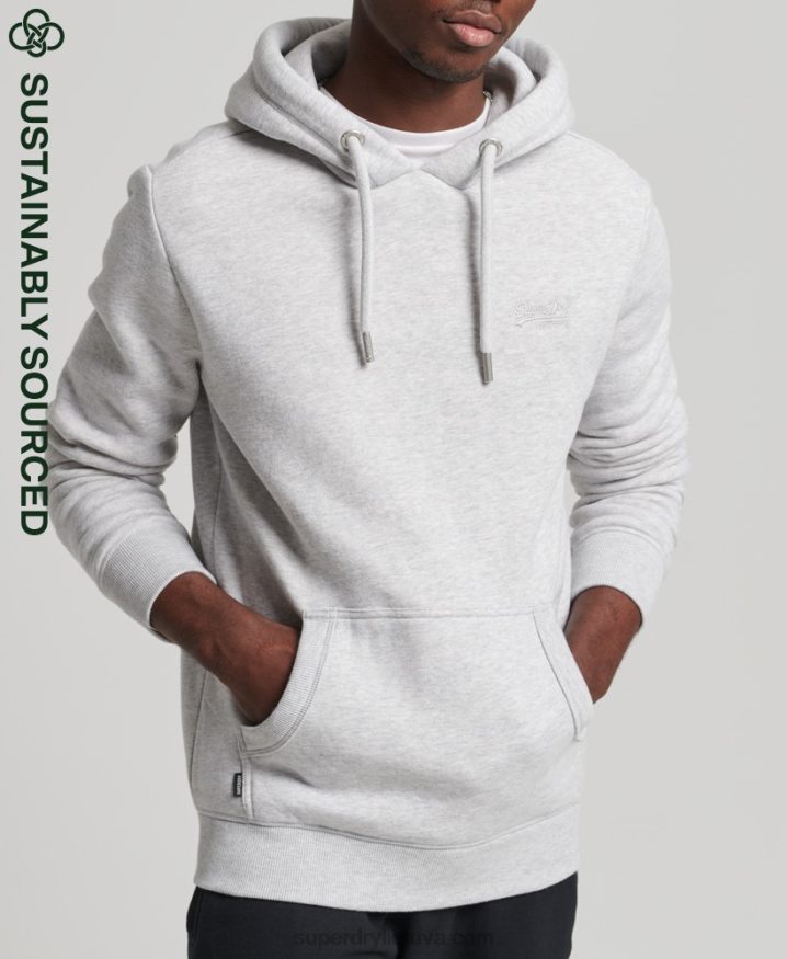 Superdry Organic Cotton Vintage Logo Embroidered Hoodie Light Grey Men