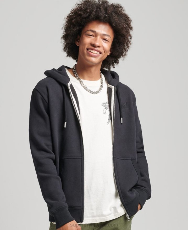 Superdry Organic Cotton Vintage Logo Embroidered Zip Hoodie Black Men
