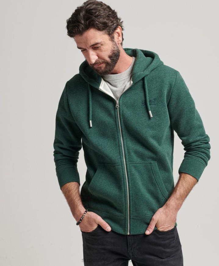 Superdry Organic Cotton Vintage Logo Embroidered Zip Hoodie Green Men
