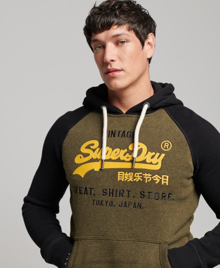Superdry Organic Cotton Vintage Logo Heritage Raglan Hoodie Black Men