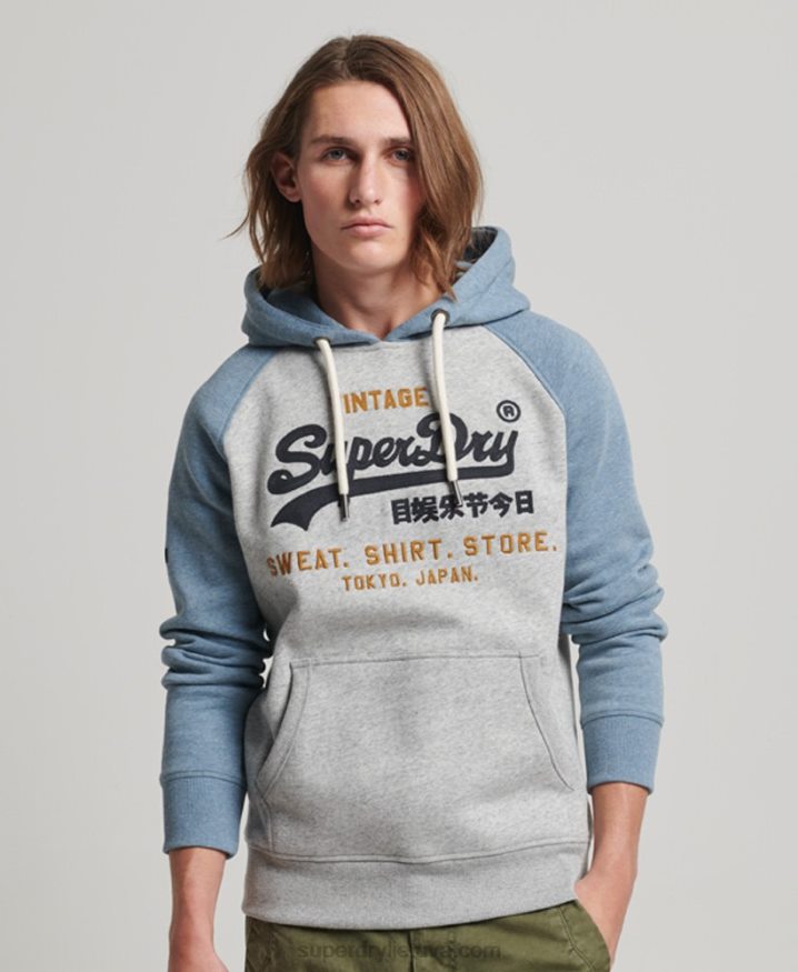 Superdry Organic Cotton Vintage Logo Heritage Raglan Hoodie Grey Men