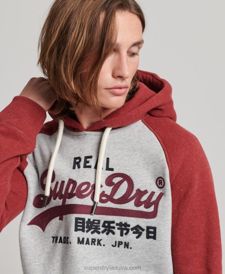 Superdry Organic Cotton Vintage Logo Heritage Raglan Hoodie Light Grey Men