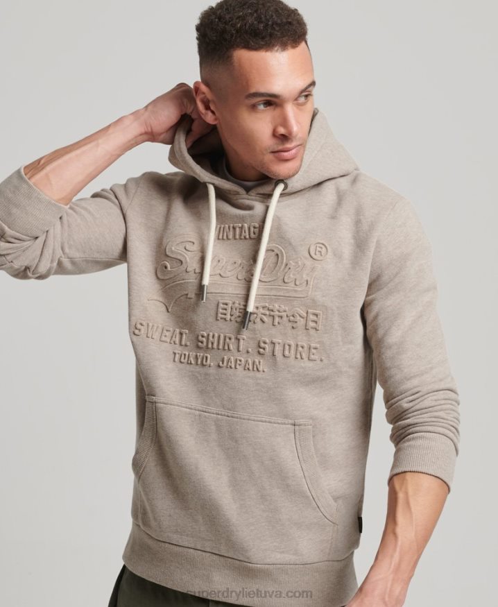 Superdry Vintage Logo Embossed Hoodie Cream Men