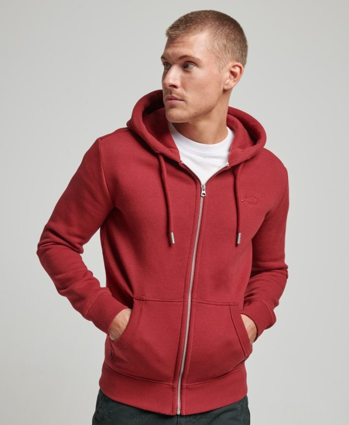 Superdry Vintage Logo Embroidered Zip Hoodie Red Men