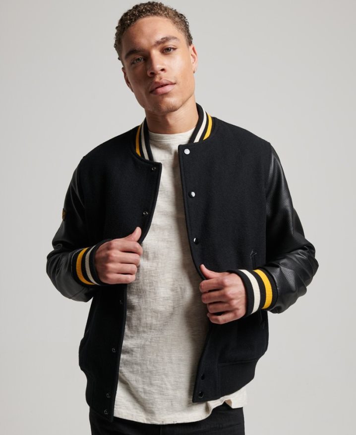 Superdry Vintage College Varsity Bomber Jacket Dark Grey Men