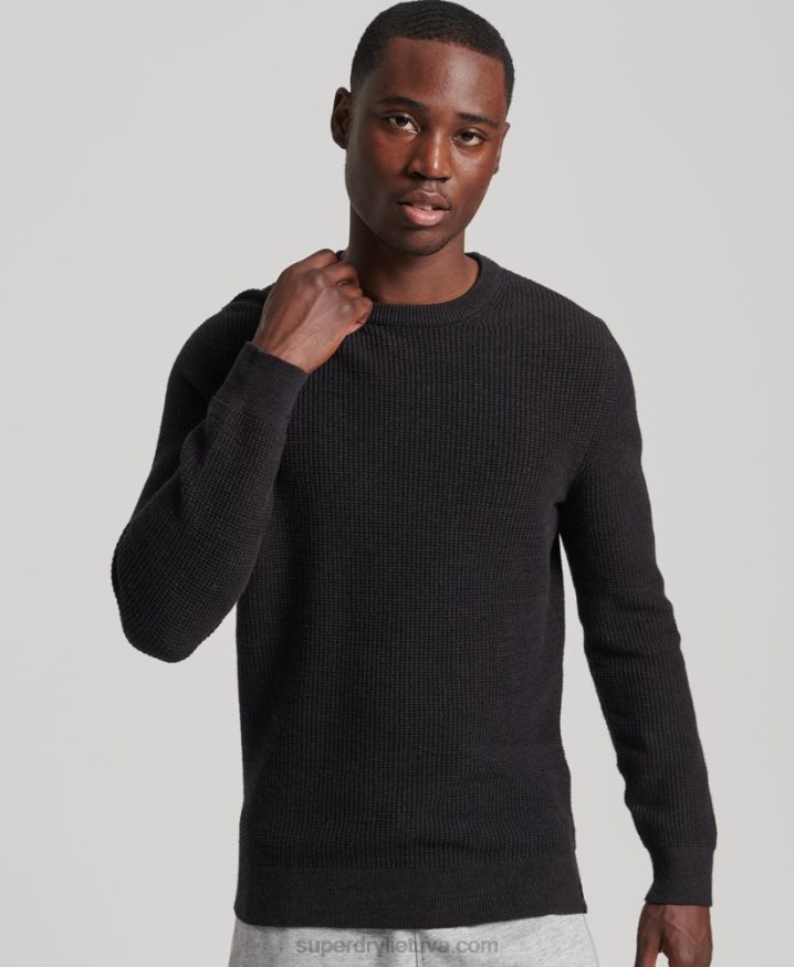 Superdry Vintage Textured Crew Knit Jumper Black Men