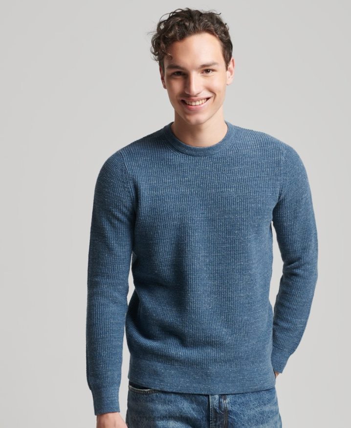 Superdry Vintage Textured Crew Knit Jumper Blue Men
