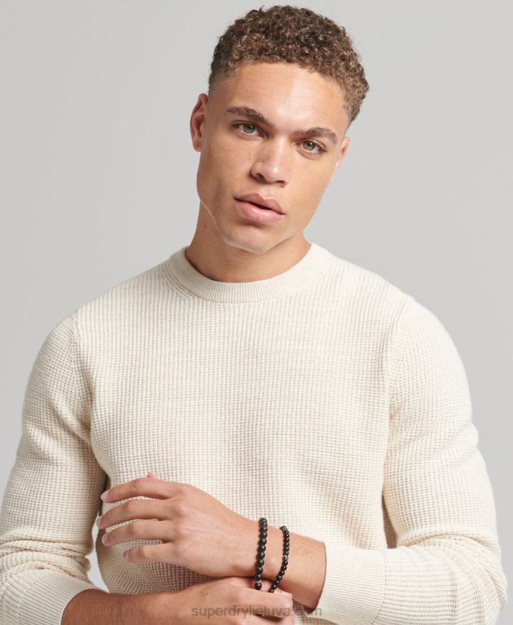 Superdry Vintage Textured Crew Knit Jumper Cream Men