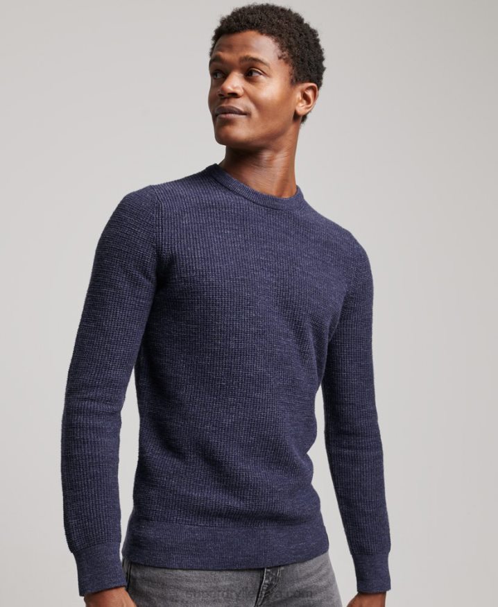 Superdry Vintage Textured Crew Knit Jumper Navy Men