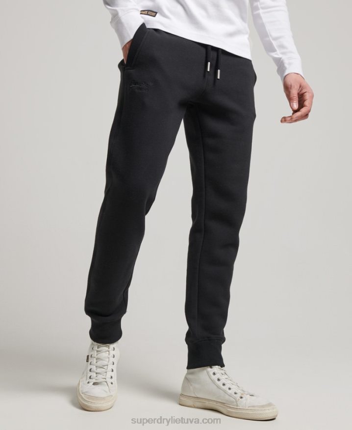 Superdry Vintage Logo Embroidered Cuffed Joggers Black Men