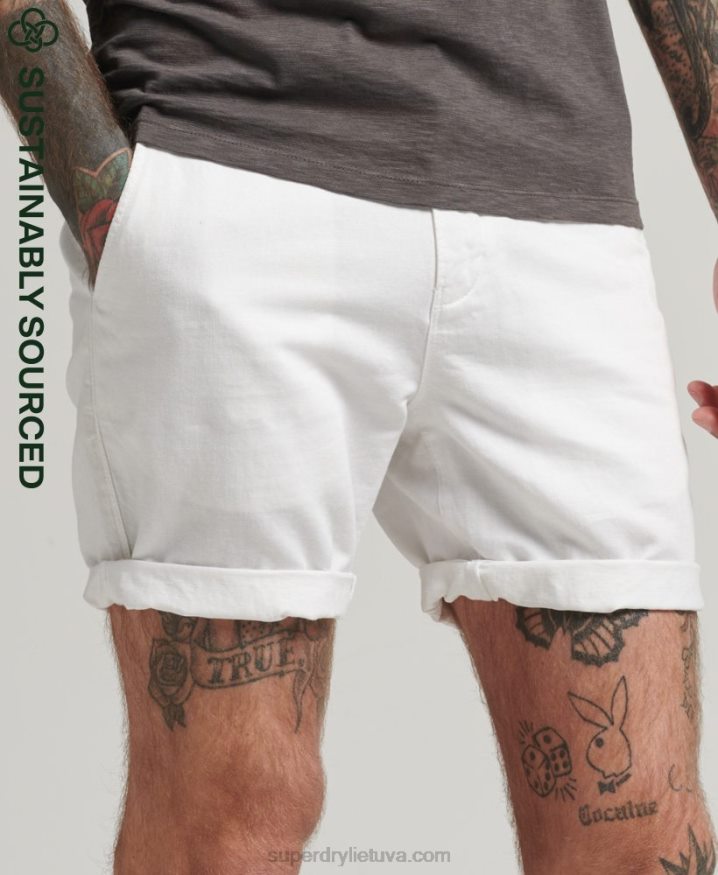 Superdry Organic Cotton Studios Linen Turn Up Shorts White Men