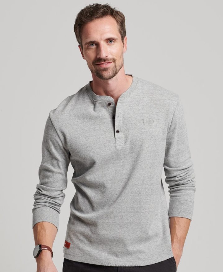 Superdry Organic Cotton Vintage Logo Embroidered Henley Top Grey Men