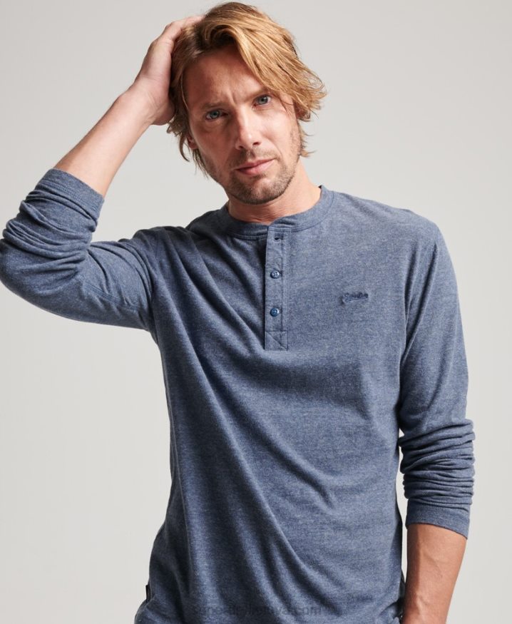 Superdry Organic Cotton Vintage Logo Embroidered Henley Top Navy Men