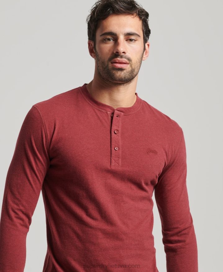 Superdry Organic Cotton Vintage Logo Embroidered Henley Top Red Men
