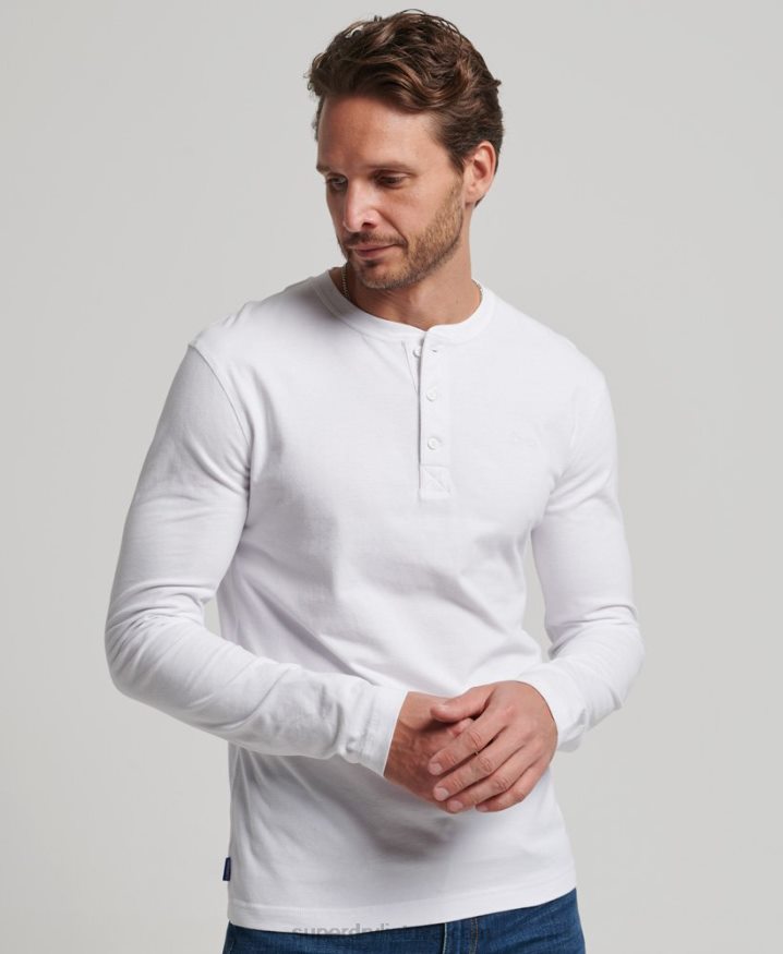 Superdry Organic Cotton Vintage Logo Embroidered Henley Top White Men