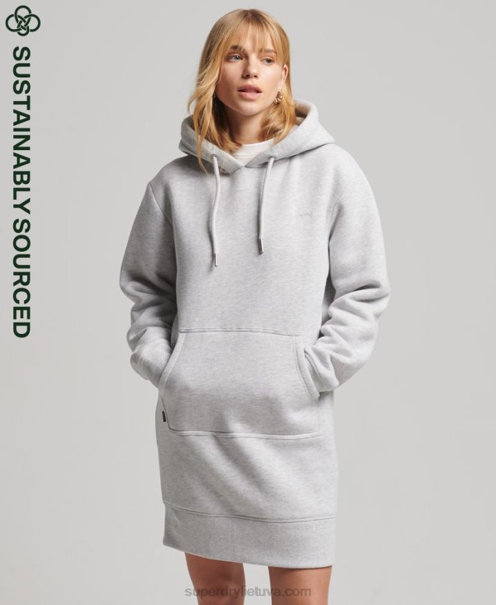 Superdry Organic Cotton Vintage Logo Hoodie Dress Light Grey Women