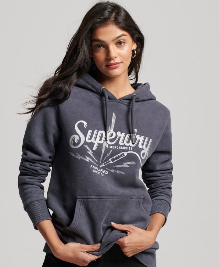 Superdry Vintage Merch Store Hoodie Dark Grey Women