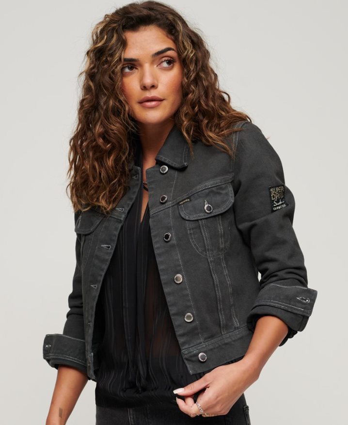 Superdry St Tropez Workwear Crop Jacket Dark Grey Women
