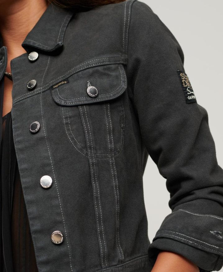 Superdry St Tropez Workwear Crop Jacket Dark Grey Women